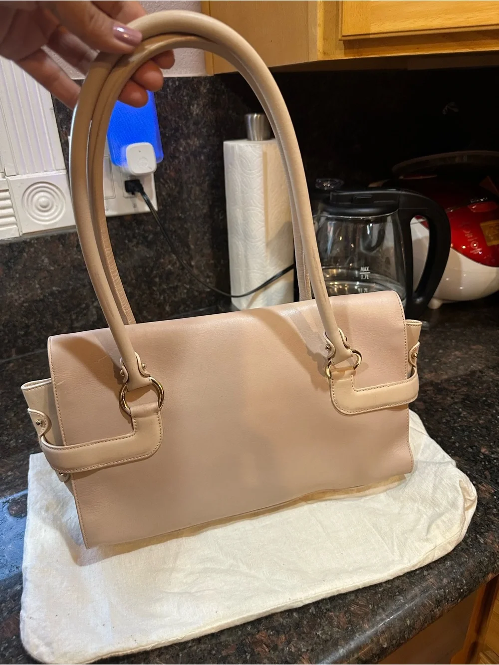 Authentic Salvatore Ferragamo Gancini Leather Tote Shoulder Bag Cream Beige READ